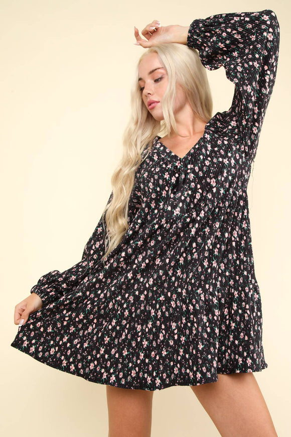 Flower Printed Velvet Dress