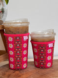 Iced Coffee Sleeve - Retro Floral Stripe : Small