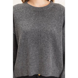 Crew Neck Sweater With Ribbed Hem: OATMEAL / S-M-L(2-2-2)