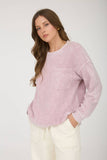 WASHED POCKET DETAIL LONG SLEEVE RIB KNIT TOP : LIGHT OLIVE