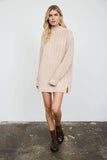 CABLE KNIT MOCK NECK MINI SWEATER DRESS: CHOCOLATE BROWN
