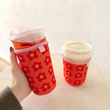 Coffee Cup Cover - Happy Striped Floral - Iced Drink Sleeve: Large / 24oz