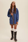 Heart Detail Oversized Denim Shirt: Indigo / L