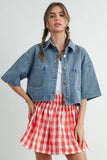 Button Front Cropped Shirt - BMJ7681: DENIM / L