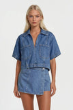 CROPPED DENIM TOP W1595TIA : MID DENIM / L