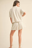 BUTTON UP BOXY SHIRT AND SHORTS SET MPST3891: BROWNIE / L