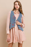 VINTAGE FLORAL EMBROIDERED STRUCTURED DENIM VEST 6318JID: DENIM/ROSE / L