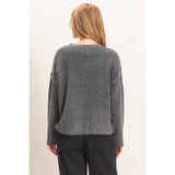 Crew Neck Sweater With Ribbed Hem: OATMEAL / S-M-L(2-2-2)
