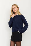 CONTRAST ROLLED EDGE CREWNECK PULLOVER : CHARCOAL