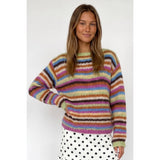 TF26-0089 - Multi stripe boat neck sweater : CHERRY/SKY / S-M-L(3-2-1)