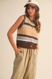 IT4346  MULTI COLORED STRIPED SWEATER VEST TOP: BLUE MULTI / L