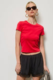 Basic Short Sleeve Baby Tee Knit Top: Ivory / S