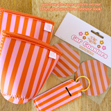 Coffee Cup Cover - Pink & Orange Stripes - Iced Drink Sleeve: Small / 16oz