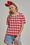 GINGHAM CHECKERED PATTERN SWEATER CASUAL TOP_JLT00221-01: OLIVE/CREAM / S-M-L(2-2-2)