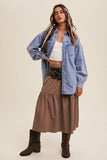 Heart Detail Oversized Denim Shirt: Indigo / L