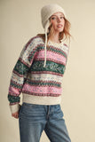 COLORFUL FLORAL FAIR ISLE SWEATER MSW11583: IVORY PINK MULTI / L