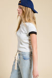 Basic Short Sleeve Baby Tee Knit Top: Ivory / S