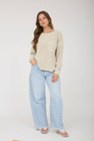 WASHED POCKET DETAIL LONG SLEEVE RIB KNIT TOP : LIGHT OLIVE