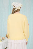 MULTICOLOR HEART CREWNECK KNIT PULLOVER SWEATER: BUTTER YELLOW MULTI