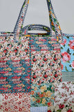 Blue-Bound Artisanal Illusion Patchwork Shopper Bag: IVORY/BLUE / Os