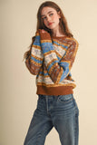 COLORFUL FLORAL FAIR ISLE SWEATER MSW11583: IVORY PINK MULTI / L