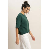 Seam Detail Short Sleeve Knit Top: WHIP CREAM / S-M-L(2-2-2)
