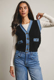 Denim Trim Knit Vest FSW0009 : Stripes / Contemporary / L