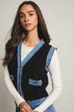 Denim Trim Knit Vest FSW0009 : Stripes / Contemporary / L
