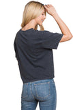 Western Elements Stamps Graphic S/S Washed Faux Crop Top: BLACK / L