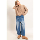 Crew Neck Sweater With Ribbed Hem: OATMEAL / S-M-L(2-2-2)