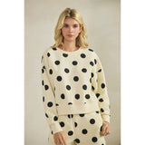 Polka Dot Crew Neck SweatShirt: Sky Blue/Navy / L