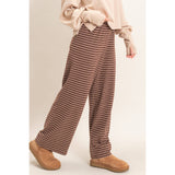 Striped Elastic Waist Pants: BROWN / S-M-L(2-2-2)