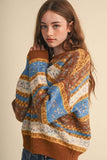 COLORFUL FLORAL FAIR ISLE SWEATER MSW11583: IVORY PINK MULTI / L