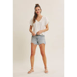 NATURALLY AIRY FEEL COTTON GAUZE LACE TRIM BABYDOLL BLOUSE: PEARL / L