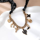 CHARM ANIMAL SCARF NECKLACE-WESTERN CROSS BOOT HAT |80N92703: GOLD