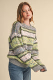 COLORFUL FLORAL FAIR ISLE SWEATER MSW11583: IVORY PINK MULTI / L