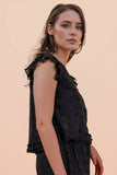 NT12510-Shoulder Ruffle Detail Lace Top: TAUPE / S-M-L/2-2-2