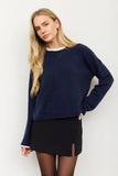 CONTRAST ROLLED EDGE CREWNECK PULLOVER : CHARCOAL