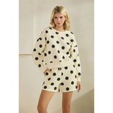 Polka Dot Crew Neck SweatShirt: Sky Blue/Navy / L