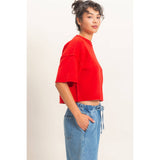 Seam Detail Short Sleeve Knit Top: WHIP CREAM / S-M-L(2-2-2)