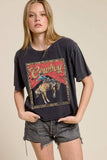 Western Cowboy Leopard Graphic Faux Crop Tee: BLACK / L