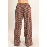 Striped Elastic Waist Pants: BROWN / S-M-L(2-2-2)