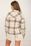 PLAID BUTTON DOWN COLLARED BOXY LONG SLEEVE SHIRT : KHAKI MULTI