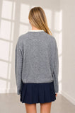 CONTRAST ROLLED EDGE CREWNECK PULLOVER : CHARCOAL