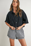 Button Front Cropped Shirt - BMJ7681: DENIM / L