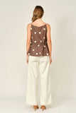 AJT6068 SOFT TOUCH POLKA DOT BABYDOLL WAIST TOP: MOCHA / L