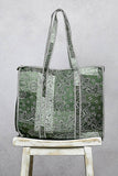 Quilted Striped Binding Roomy Fit Green Tote Bag : GREEN MULTI / One Size