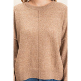 Crew Neck Sweater With Ribbed Hem: OATMEAL / S-M-L(2-2-2)