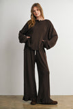 Ruffle Trim Polka Dot Wide Leg Trousers- BMP8634: BROWN MULTI / L