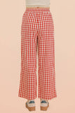 NP70976-Elastic Waist Checkered Casual Pants: RED / S-M-L/2-2-2